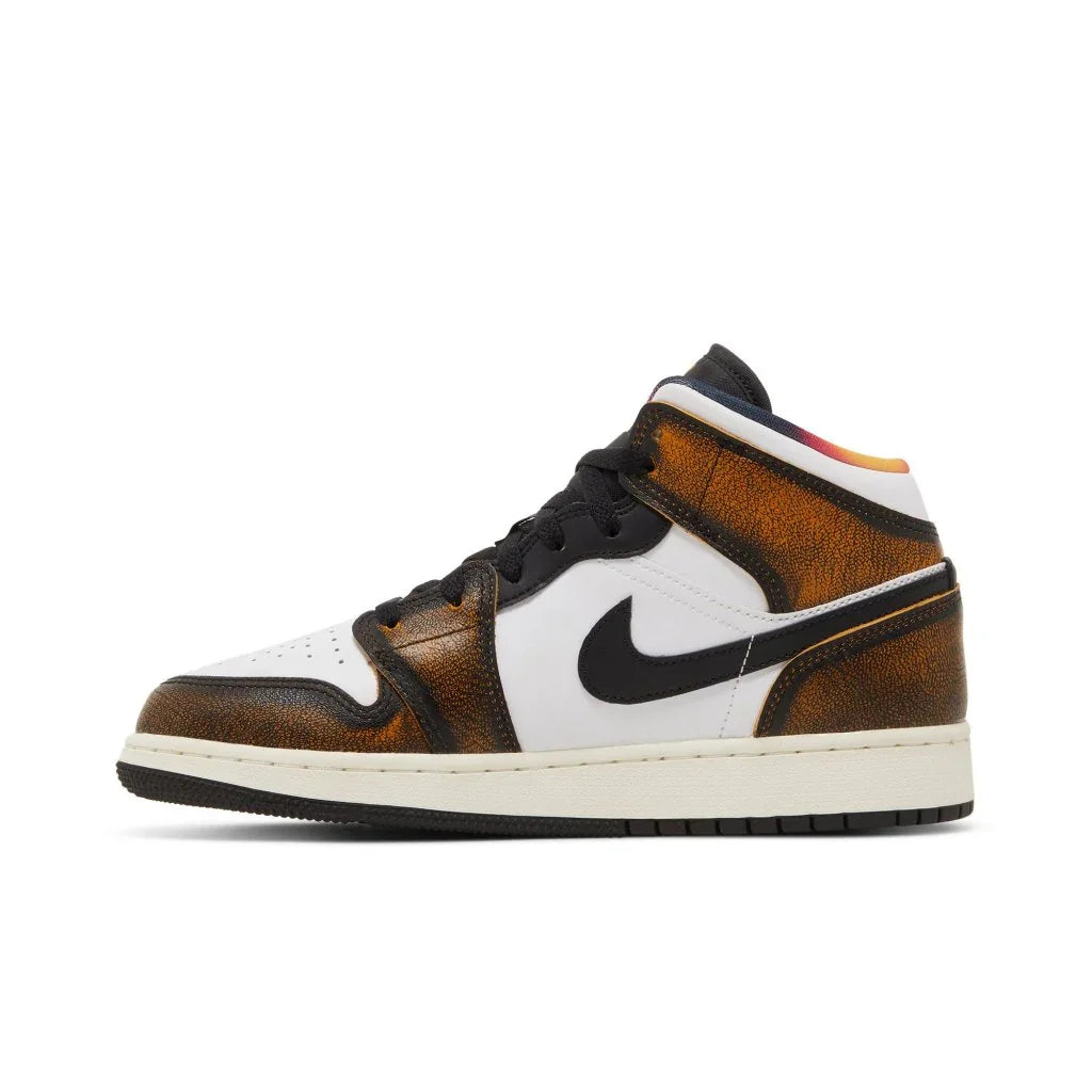 Air Jordan 1 Mid SE Orange Wear Away dětské tenisky