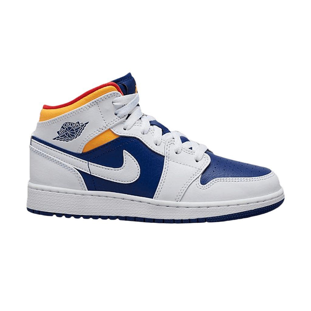 Air Jordan 1 Mid White Laser Orange Deep Royal Blue (GS)