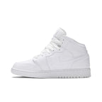 Air Jordan 1 Mid Triple White Tumbled Leather (GS)