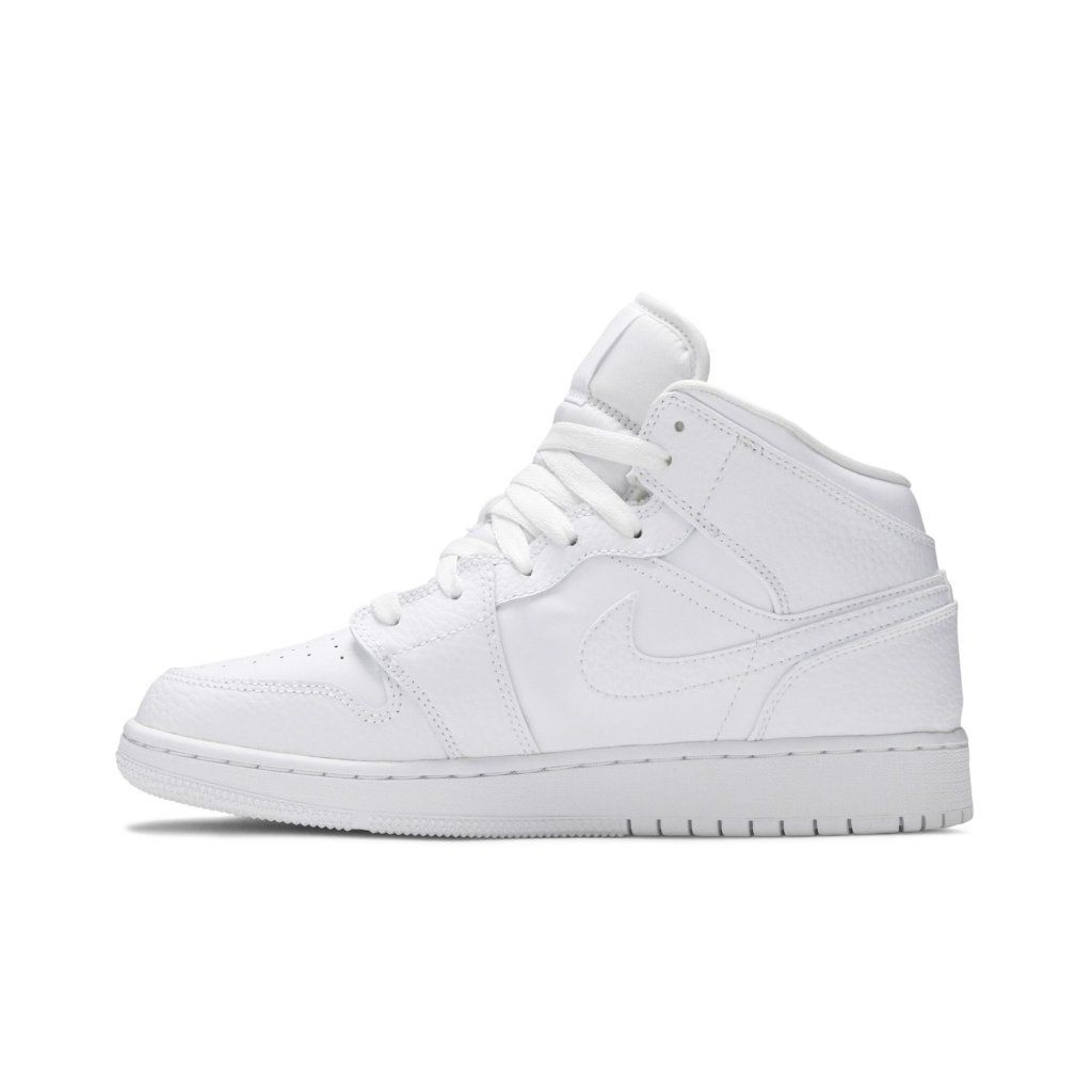 Air Jordan 1 Mid Triple White Tumbled Leather (GS)