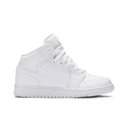 Air Jordan 1 Mid Triple White Tumbled Leather (GS)
