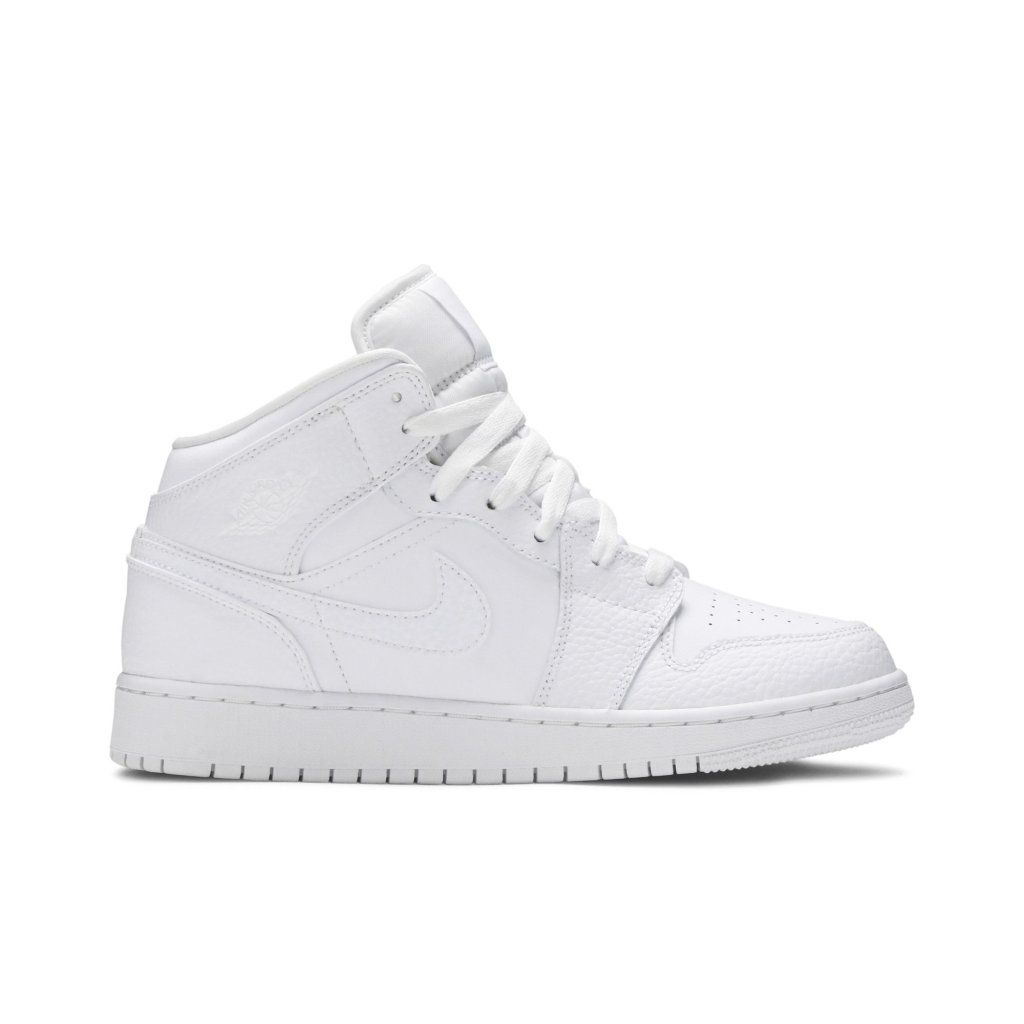 Air Jordan 1 Mid Triple White Tumbled Leather (GS)