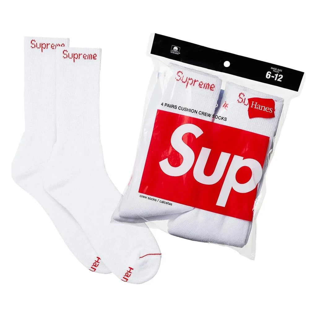 Supreme Hanes Crew Socks (4 Pack) White