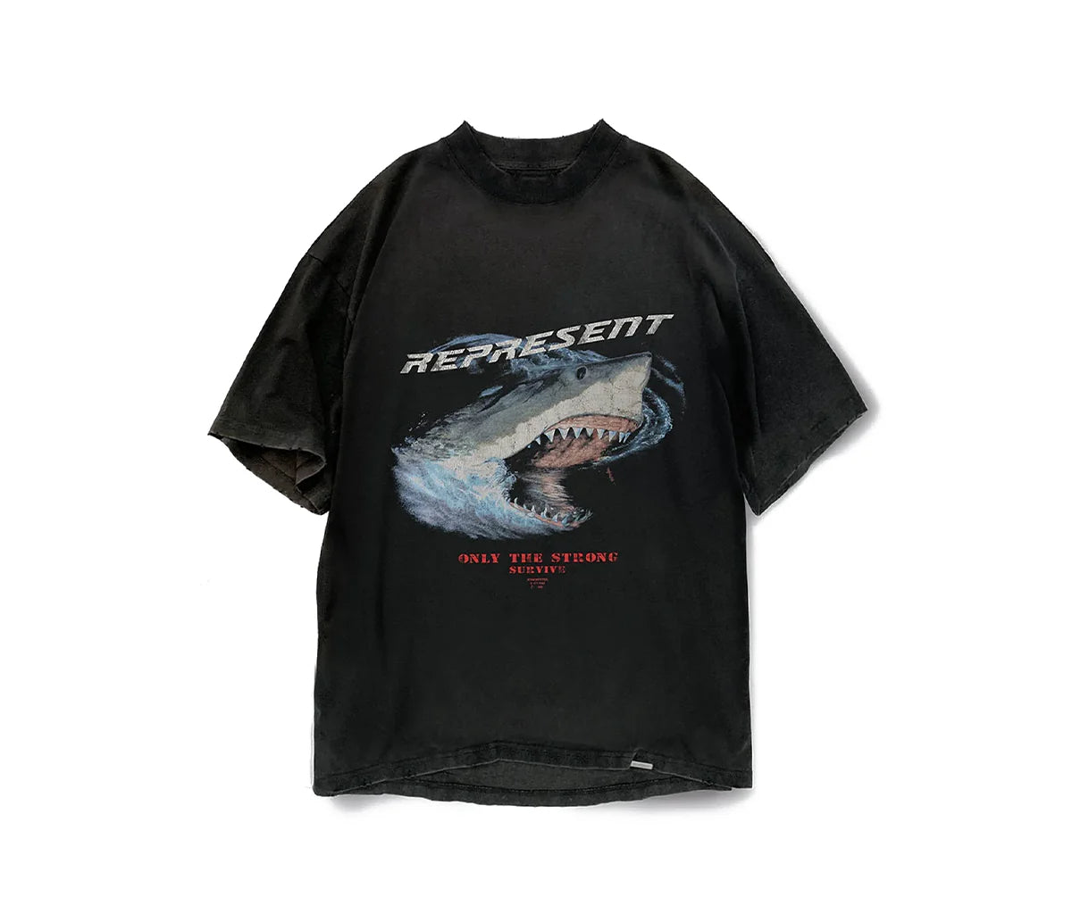 Represent Only The Strong Survive Shark Vintage Black T-Shirt