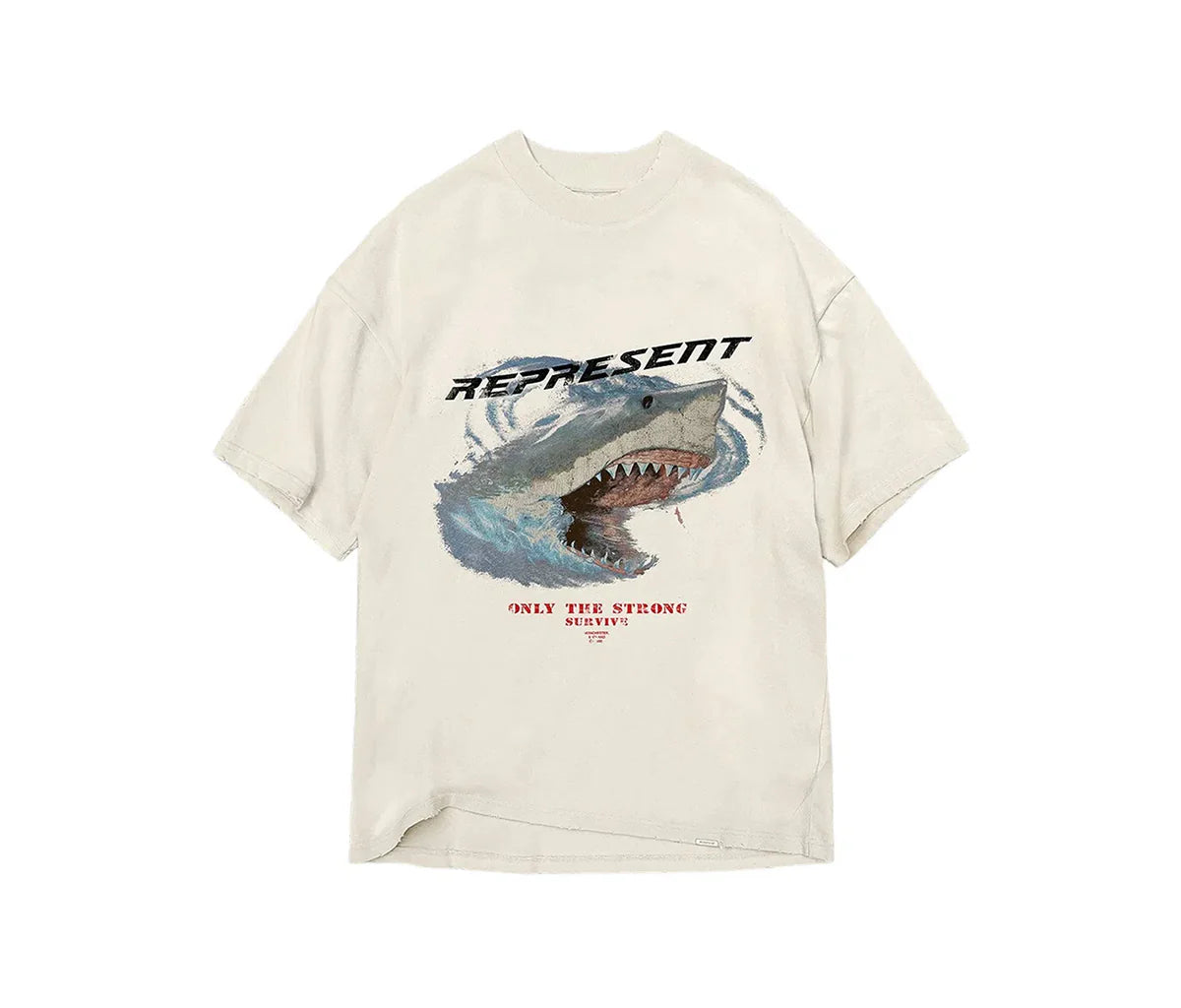 Represent Only The Strong Survive Shark Vintage White T-Shirt
