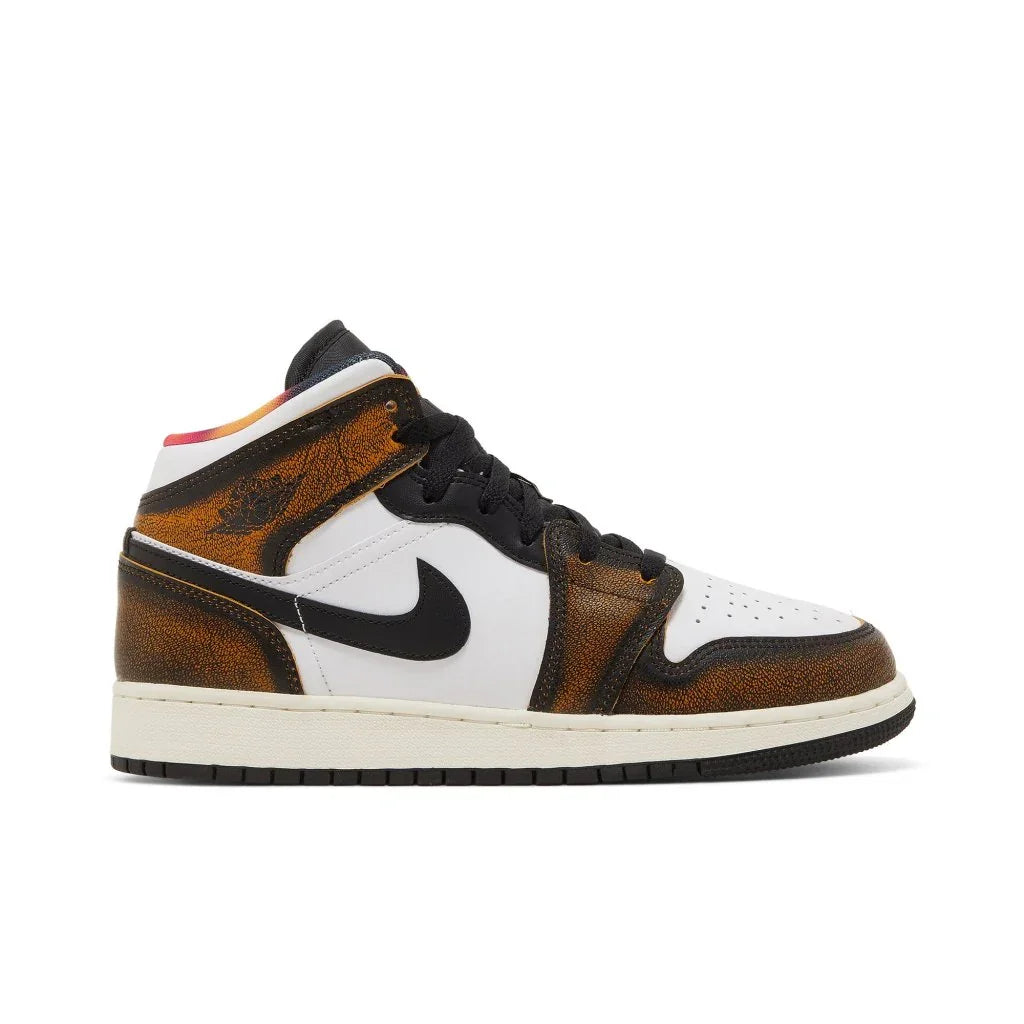 Air Jordan 1 Mid SE Orange Wear Away dětské tenisky