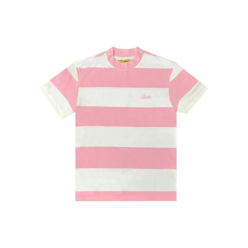 Corteiz Allstarz Striped Tee White Pink