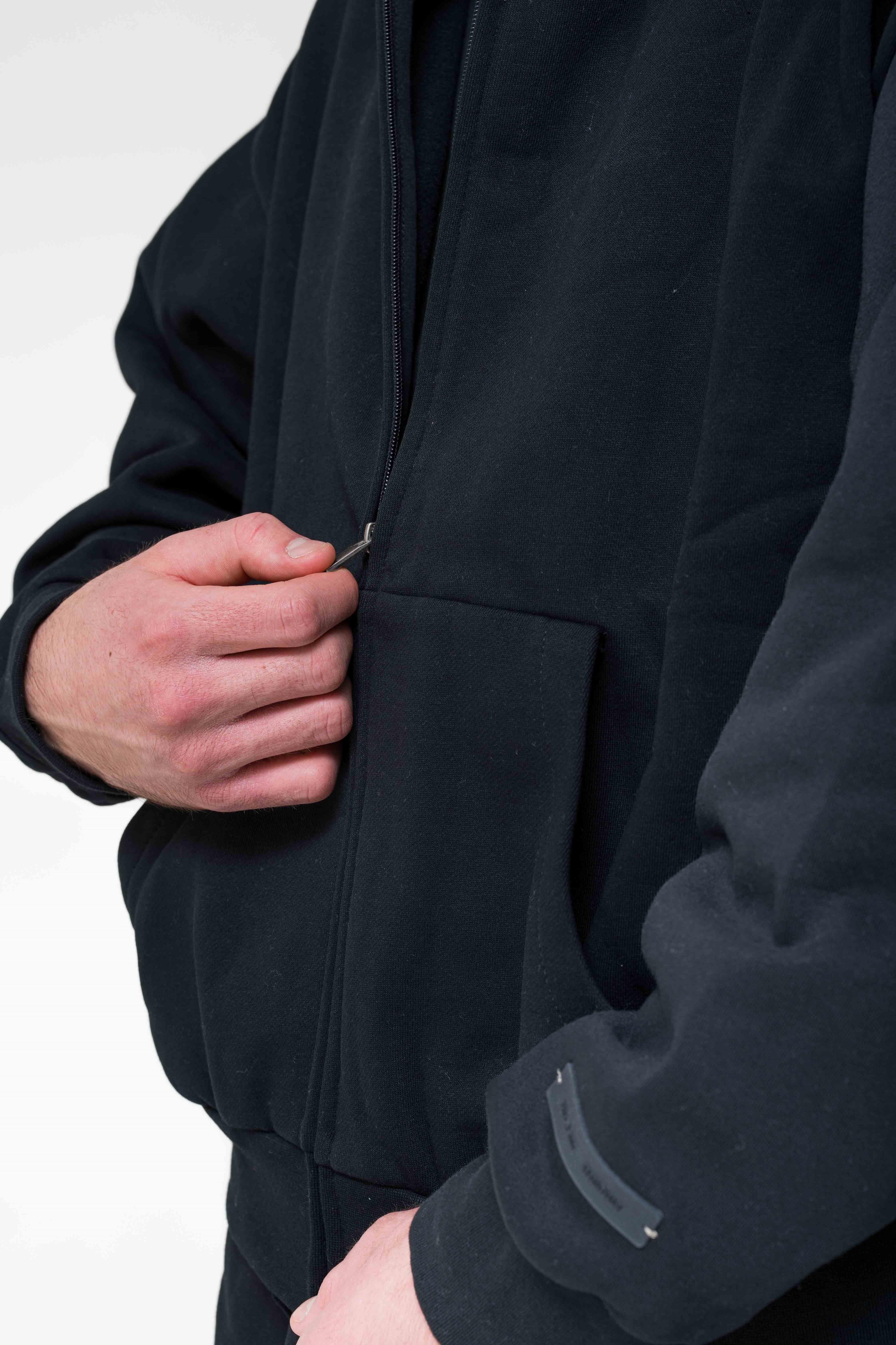 Fear of God Essentials Classic Fleece Zip-Up Hoodie Glossy Jet Black zip detail
