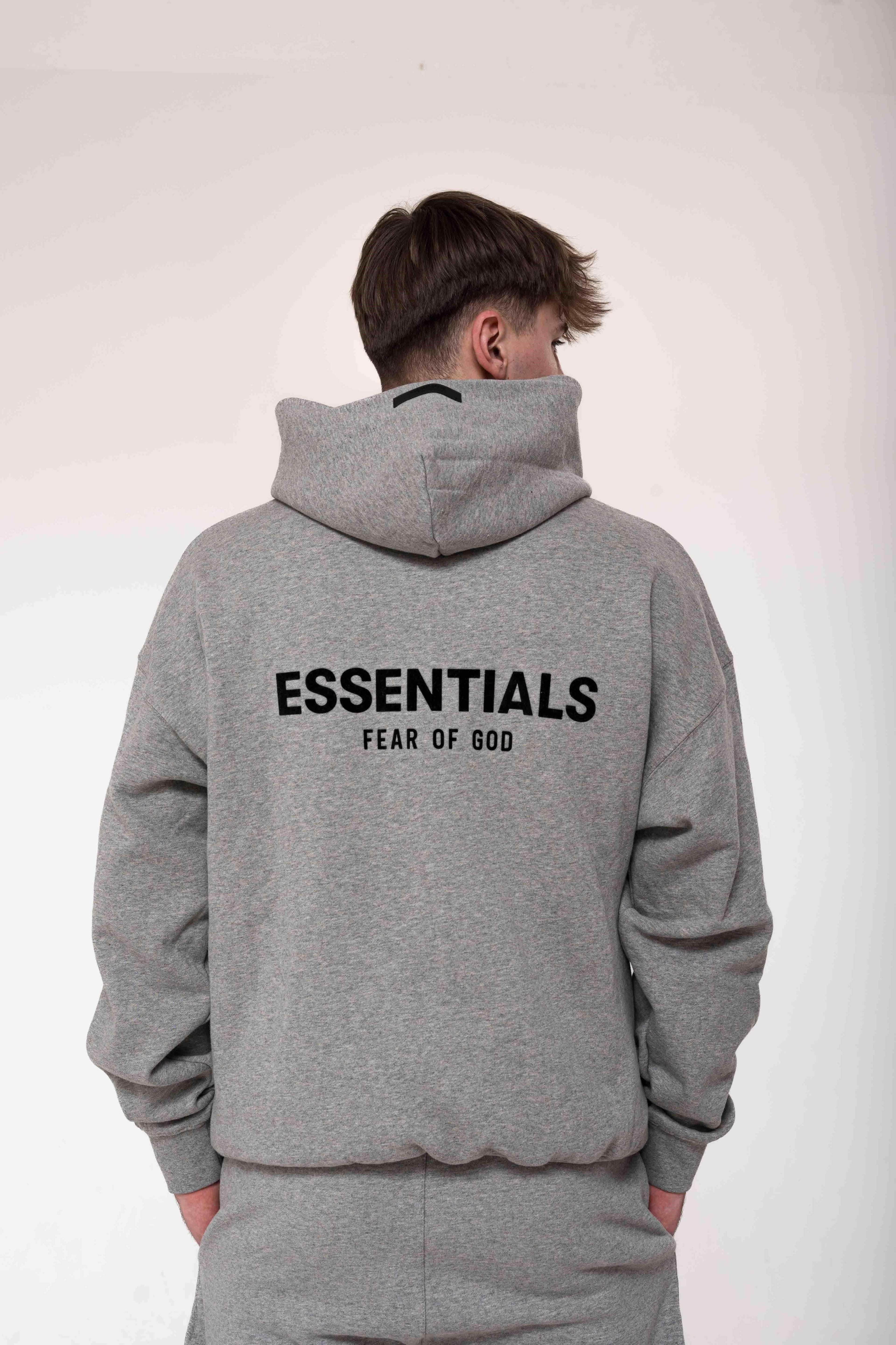 Fear of God Essentials Dark Oatmeal Hoodie back view