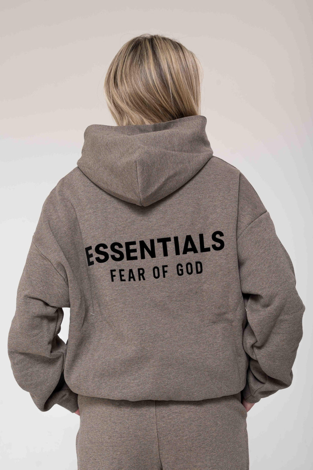 Fear of God Essentials Fleece Dark Heather Gray Hoodie back logo