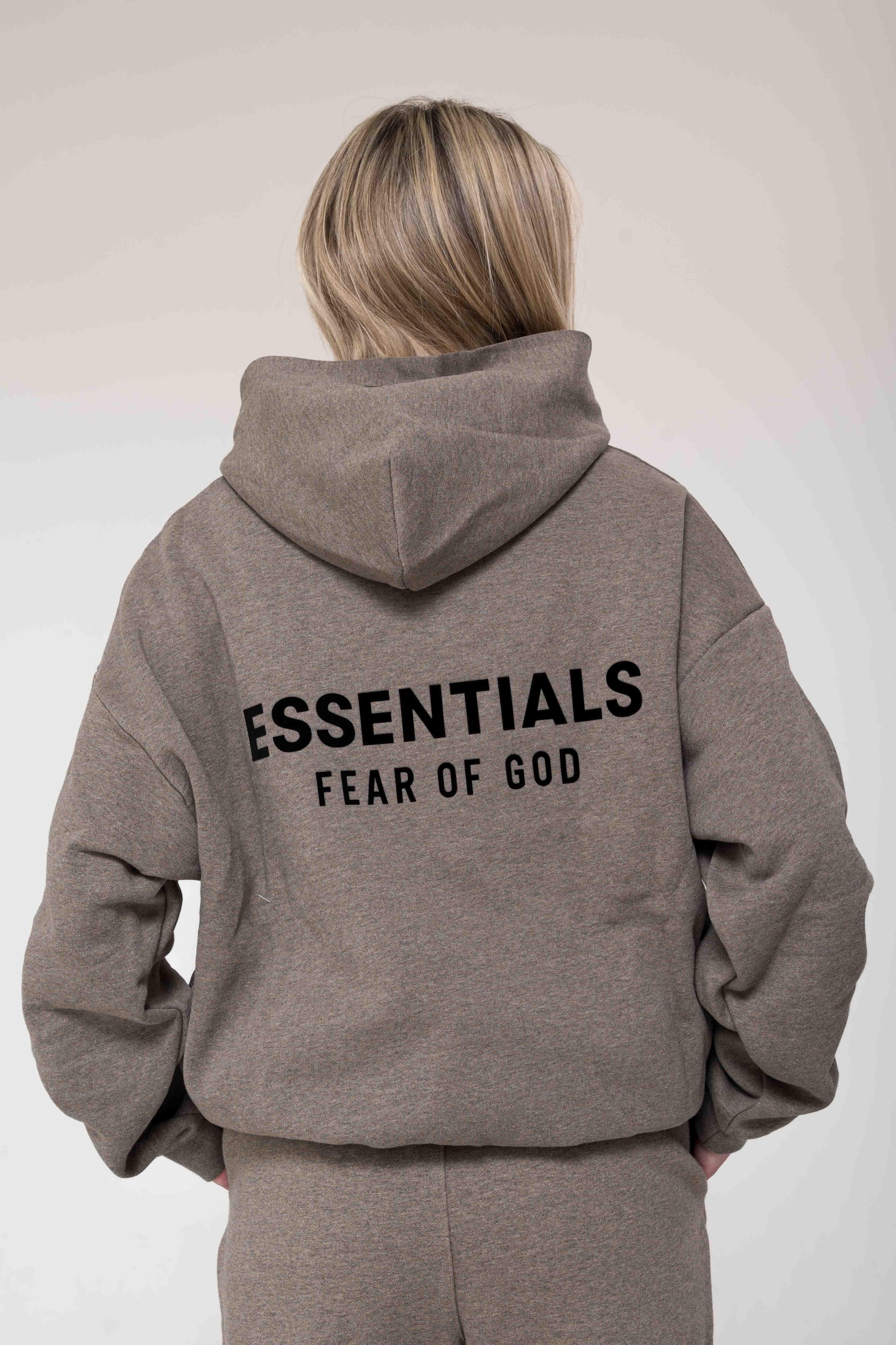 Fear of God Essentials Fleece Dark Heather Gray Hoodie back logo