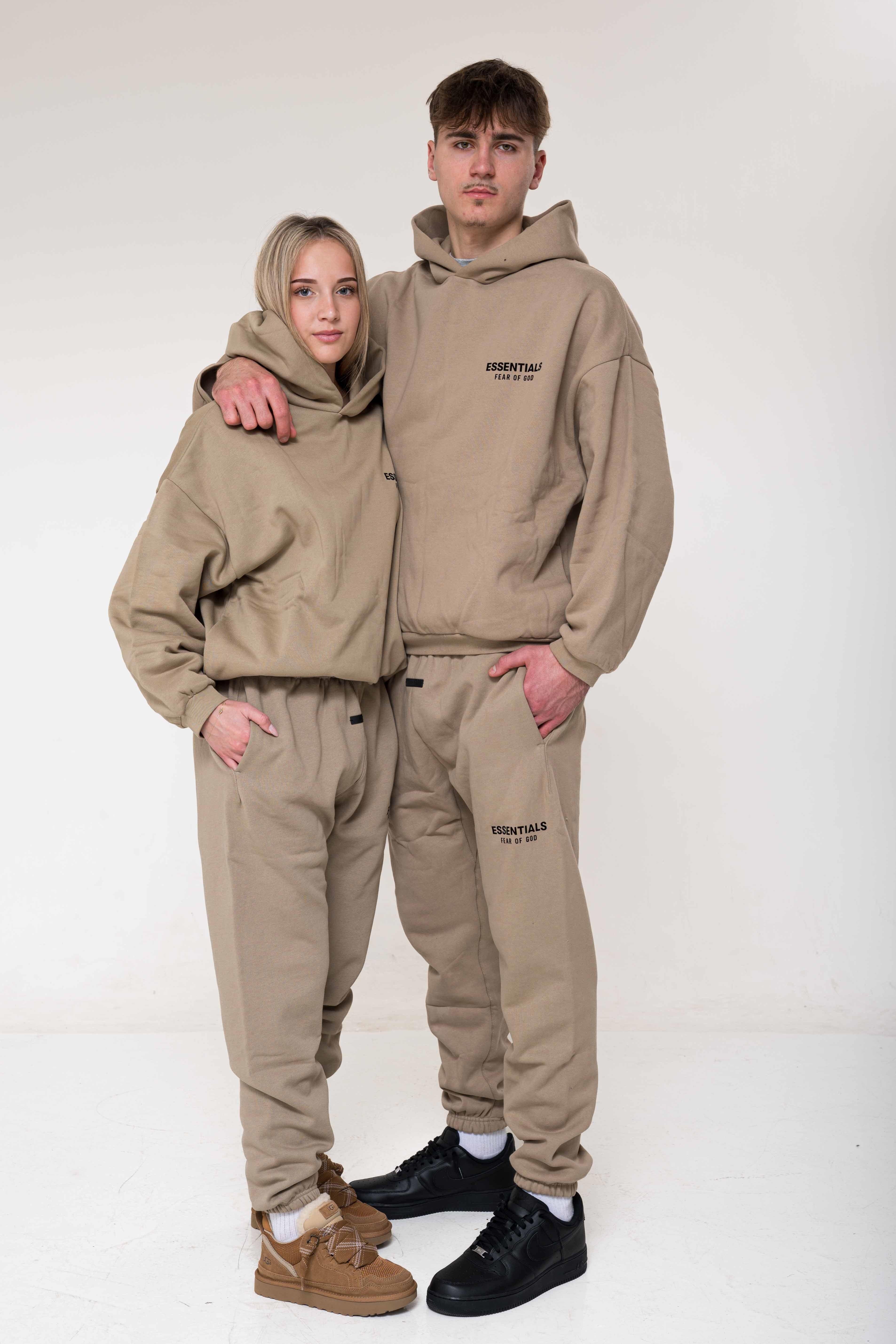 Fear of God Essentials Fleece Desert Sand Set outfit