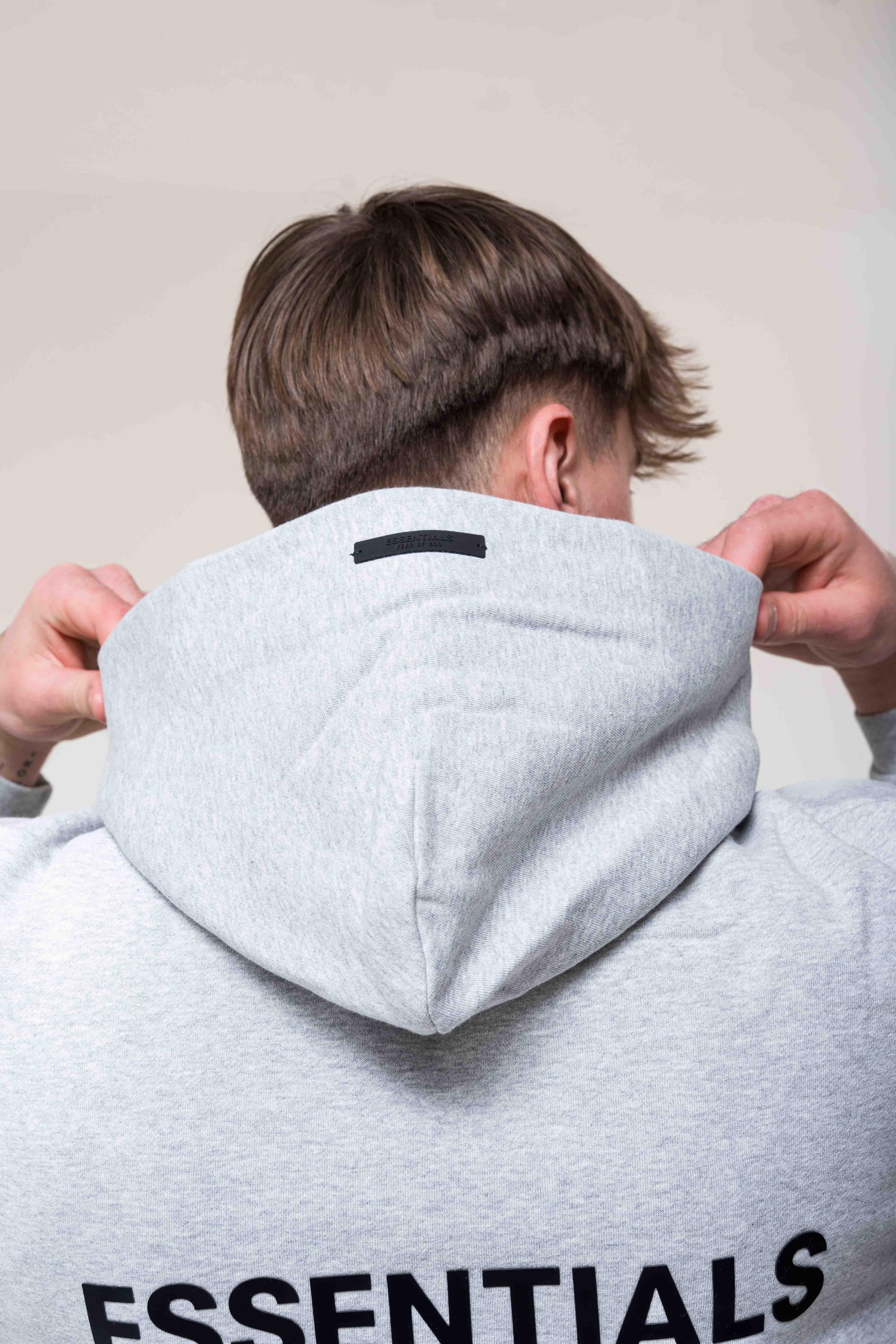 Fear of God Essentials Fleece Light Heather Gray Hoodie back detail