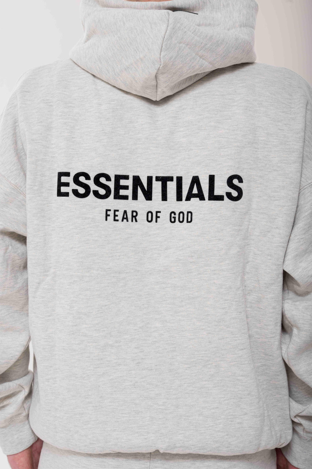 Fear of God Essentials Light Oatmeal Hoodie back view