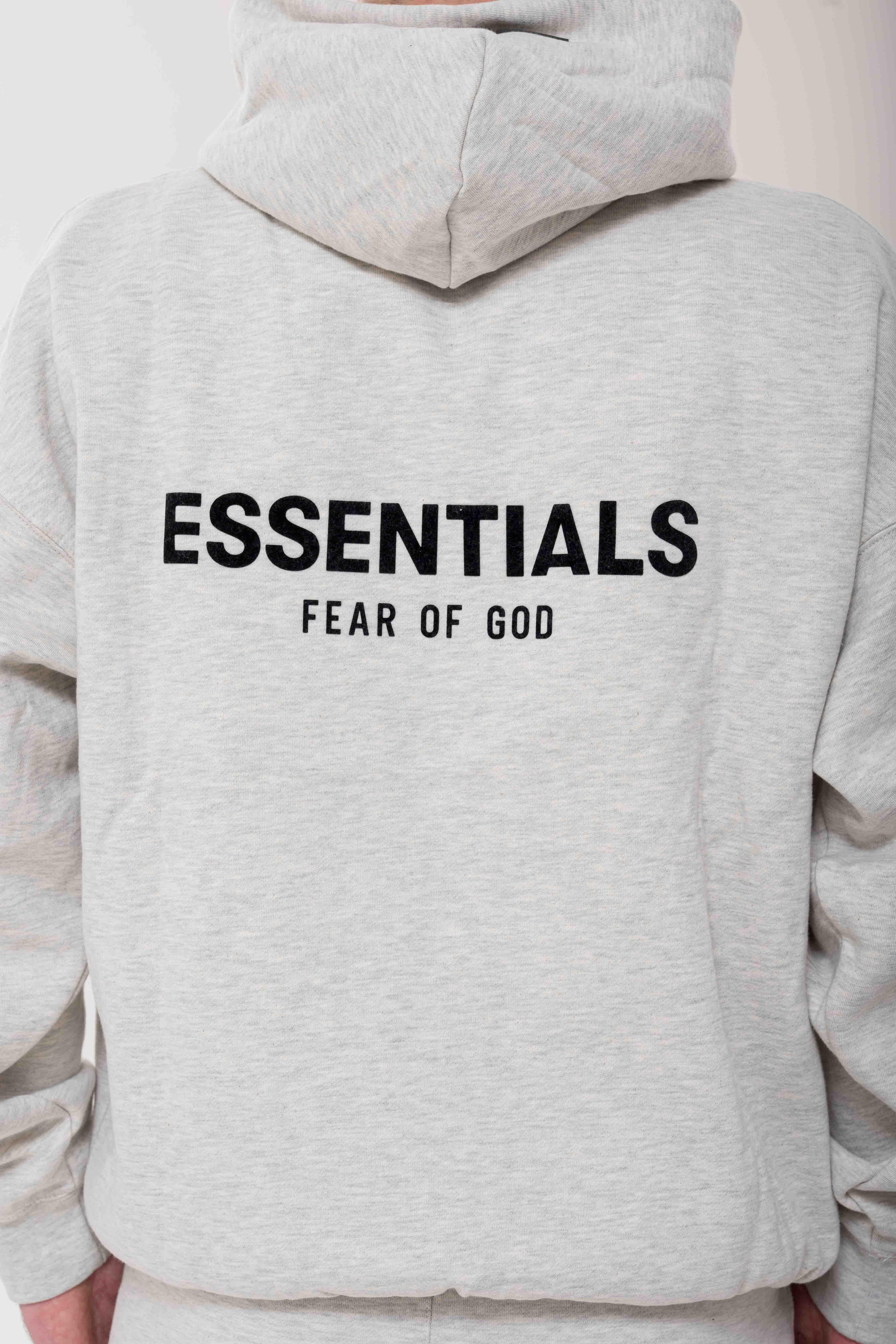 Fear of God Essentials Light Oatmeal Hoodie back view