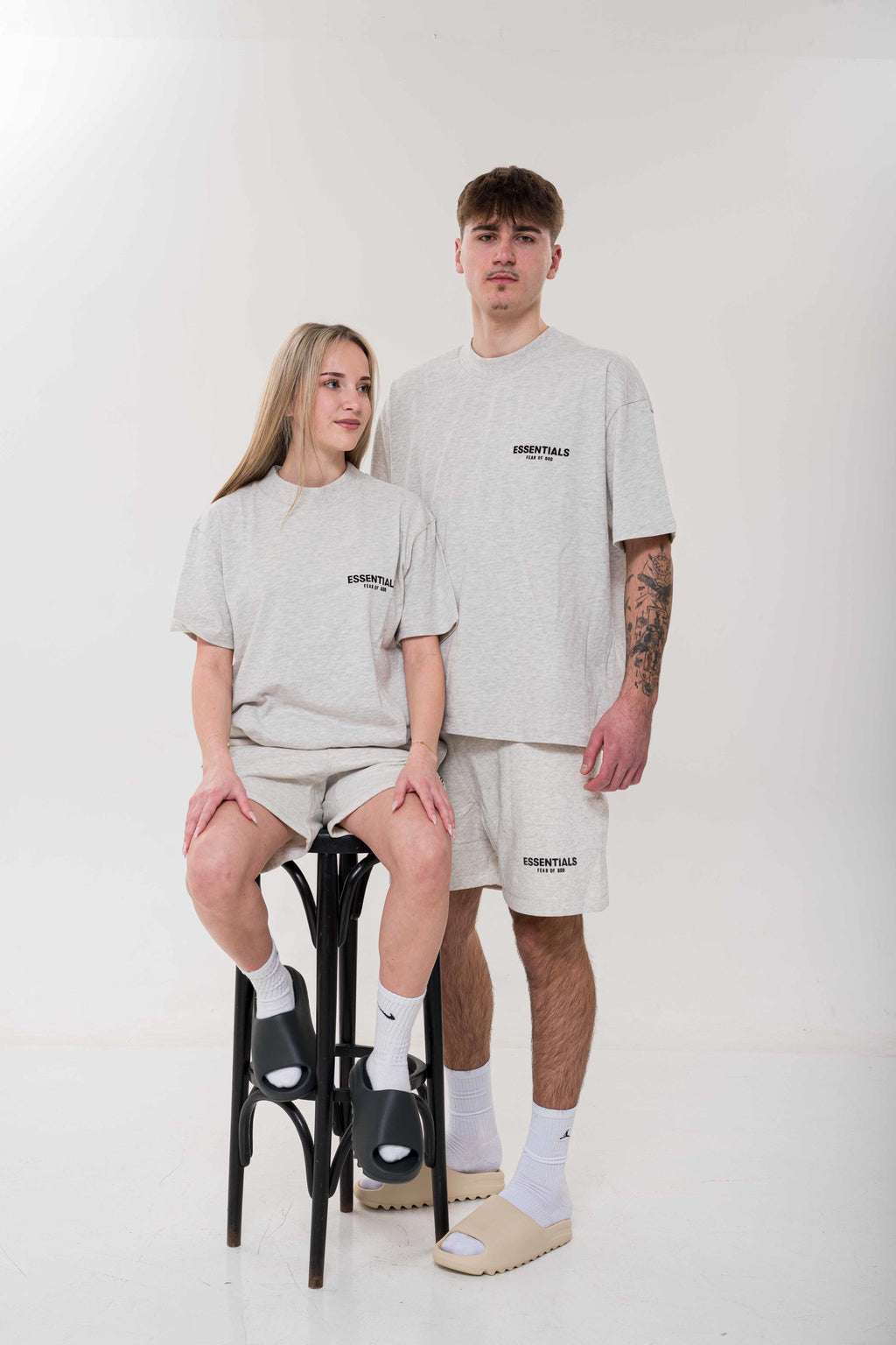 Fear of God Essentials Light Oatmeal Summer Set outfit