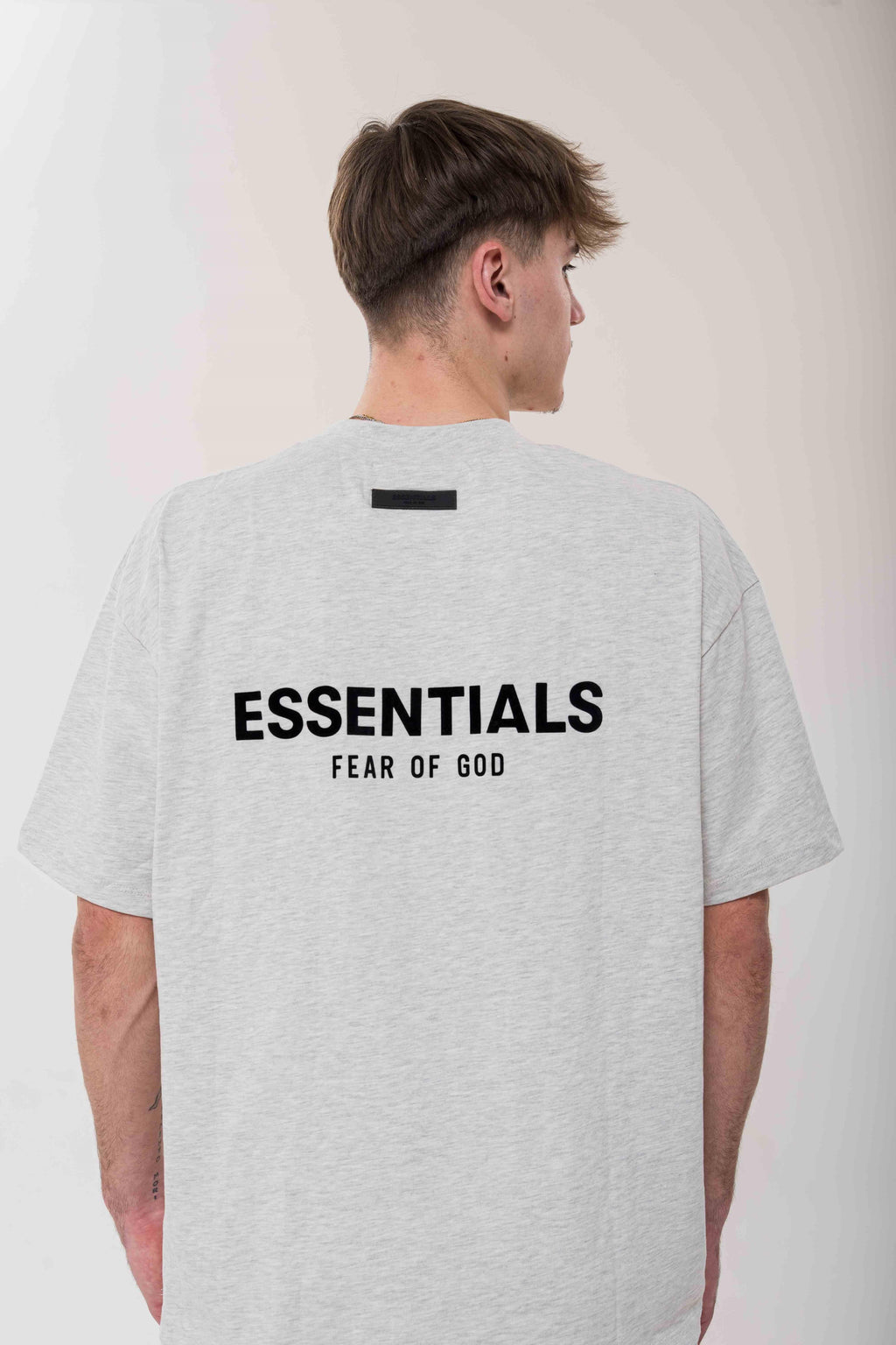 Fear of God Essentials Light Oatmeal T-Shirt back view