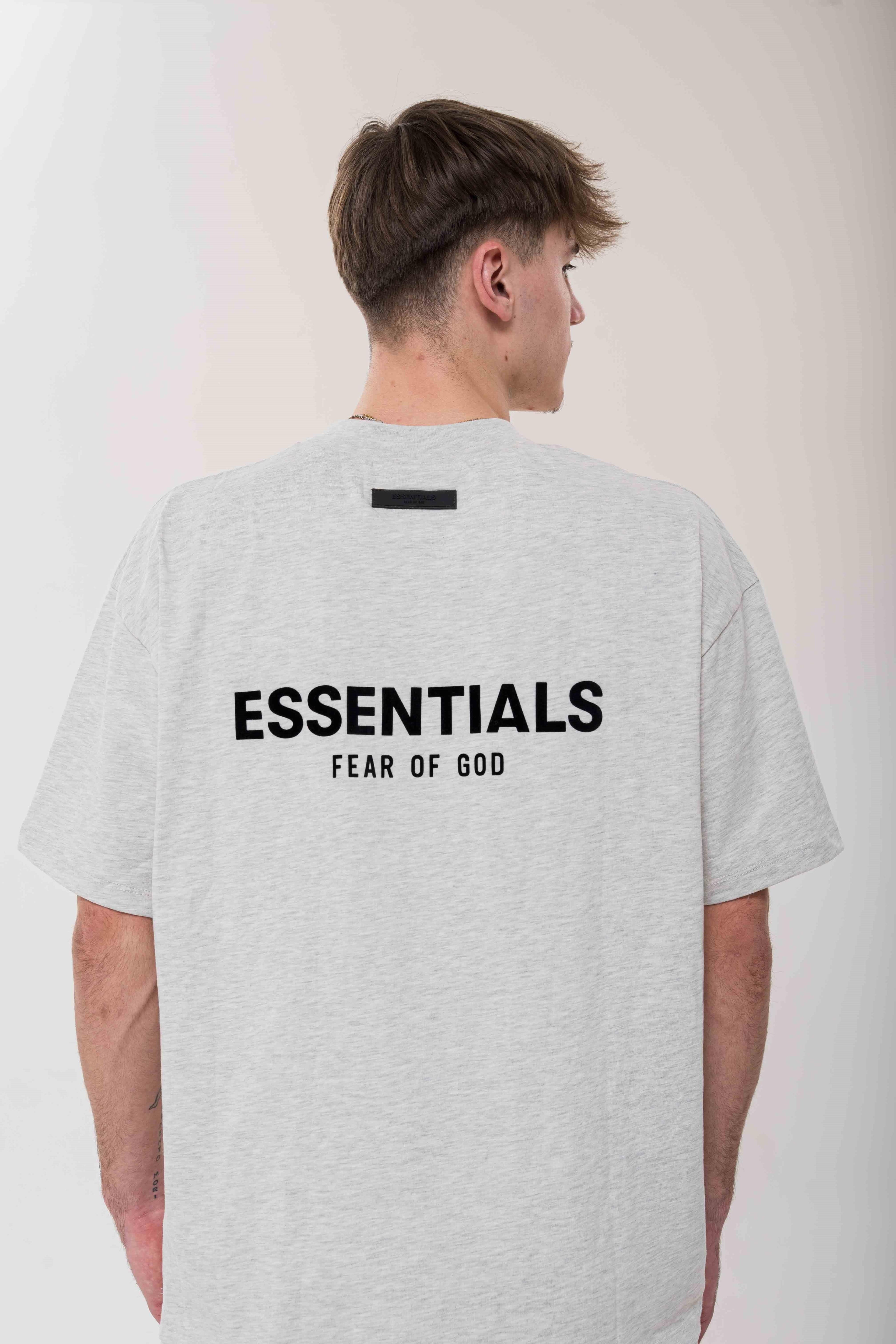 Fear of God Essentials Light Oatmeal T-Shirt back view