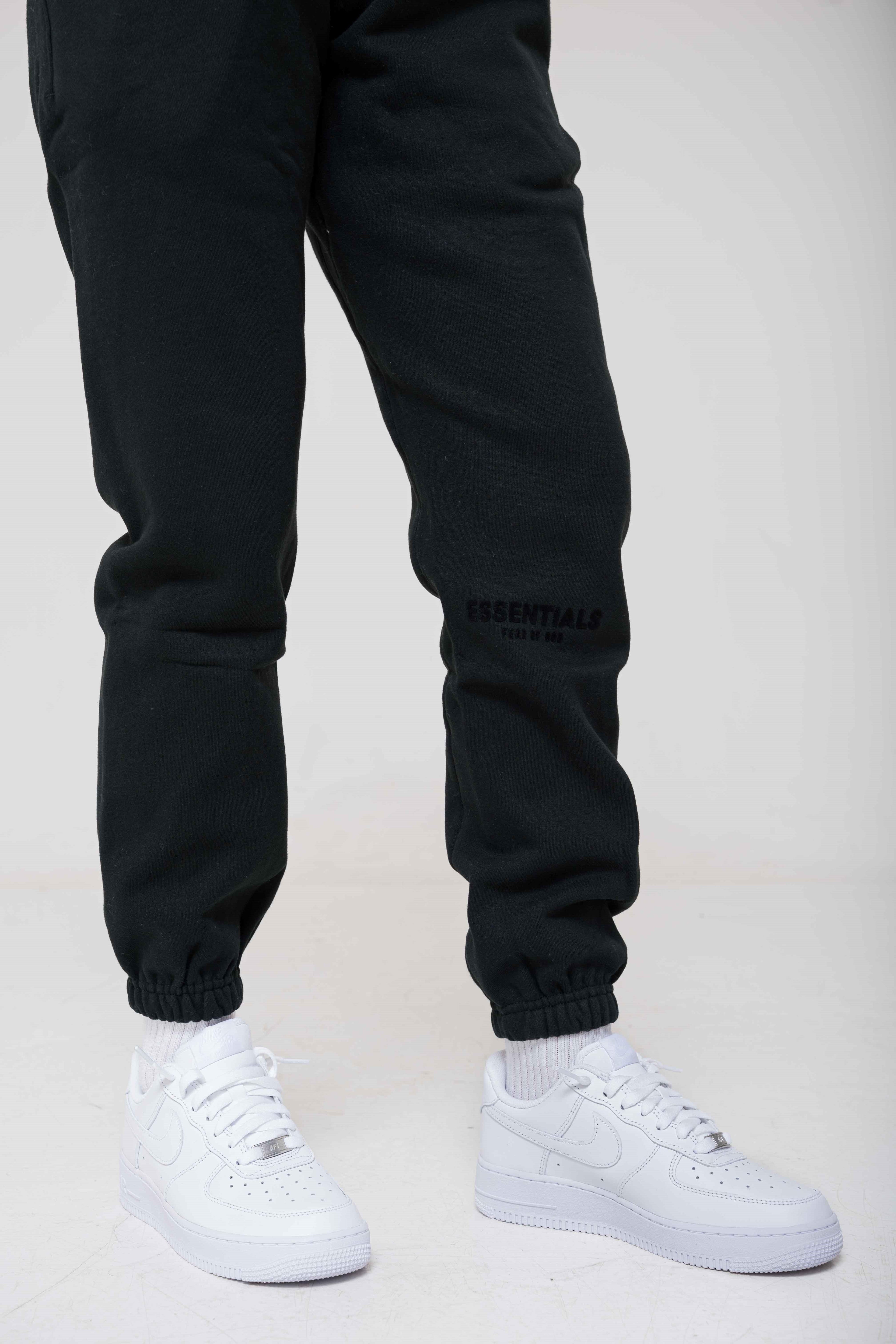 Fear of God Essentials Stretch Limo Black Pants logo detail